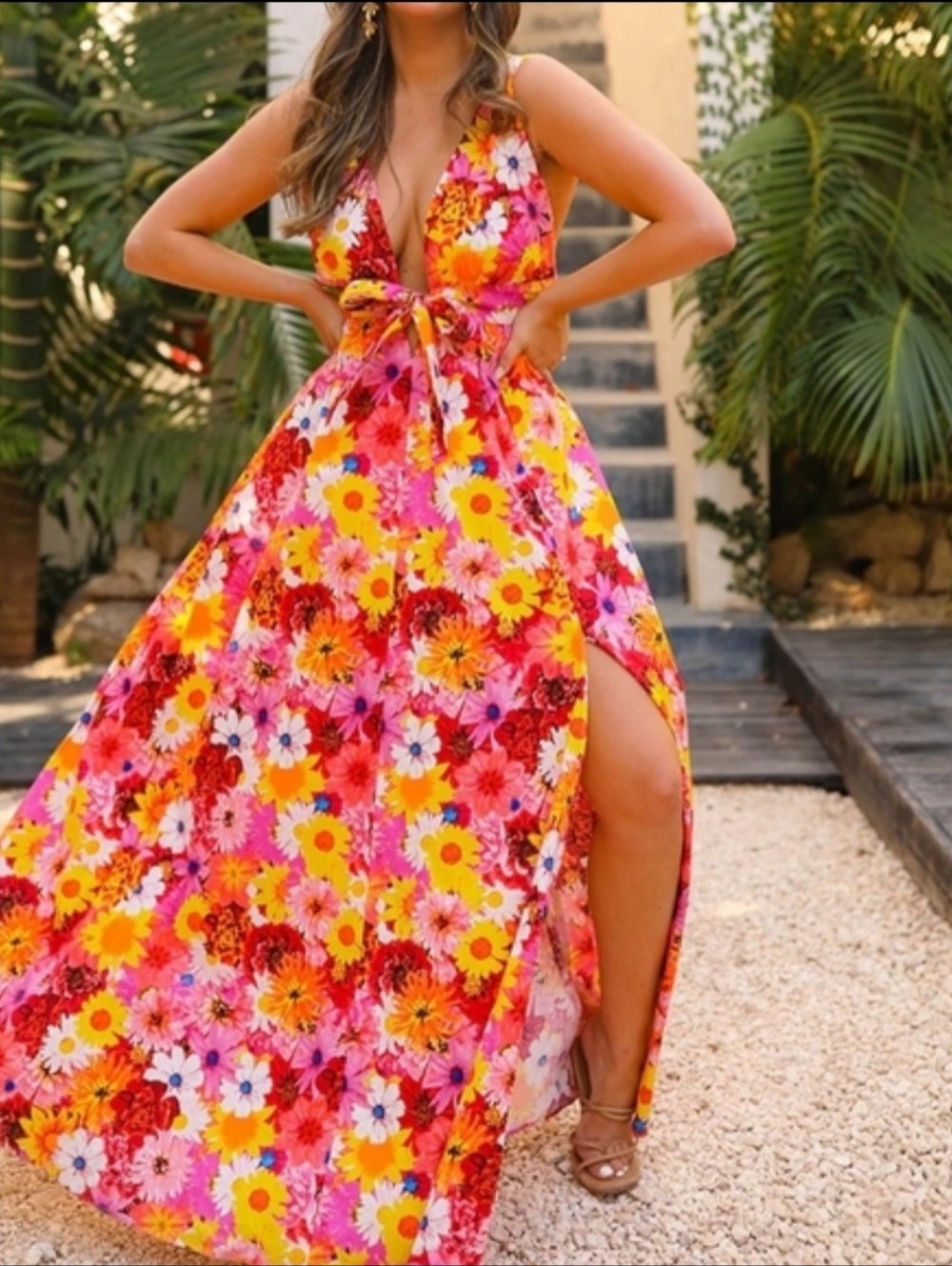 Buddy Love Zena Floral Maxi Dress NWT Sz. L Pink Yellow Boho Resort Glam Chic - Picture 9 of 13